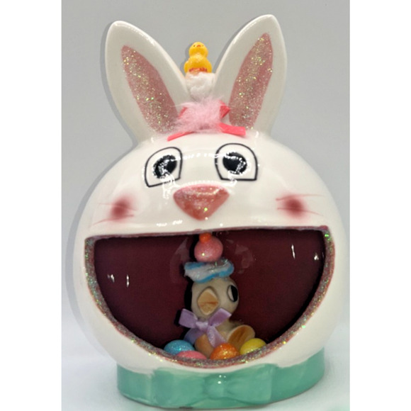 Unbranded Other - Vintage Ceramic Chick inside Ceramic Bunny Diorama Deb O. Original Designs OOAK